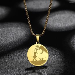 Hangende kettingen Qiamni roestvrij staal trendy coraline geïnspireerd silhouet voor mannen vrouwen amulet gegraveerde cirkel choker sieraden