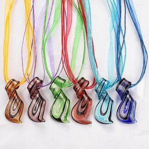 Pendentif Colliers QianBei Mode Beauté En Gros 6pcs À La Main Murano Verre Verre Couleur Mixte Feuilles À L'intérieur Pendentifs Charms