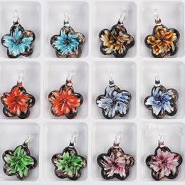 Pendentif Colliers Qianbei Main Murano Lampwork Verre Mixte Couleur Stripe Fleur Fit Collier Bijoux Cadeau Mode En Gros 6pcs