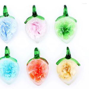 Pendentif Colliers Qianbei Grossiste 6pcs Fait à la main Murano Lampwork Verre Mélange Couleur Fleurs Drop Fit Collier