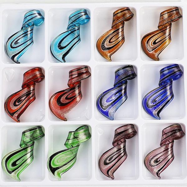 Pendentif Colliers Qianbei En Gros 6pcs À La Main Murano Lampwork Verre Mélange Couleur Grandes Feuilles Fit Collier Bijoux Cadeaux Arrivée