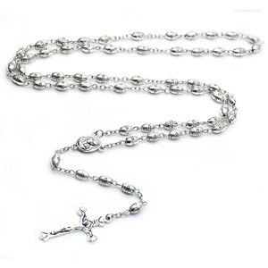 Pendentif Colliers QIGO Antique Alliage Perles Croix Chapelet Collier Pour Hommes Femmes Religieux Longue Prier Bijoux