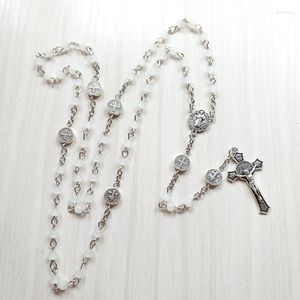 Hangende kettingen Qigo katholieke sieraden mini -glas kralen rozenkrans ketting lang gebed kruis