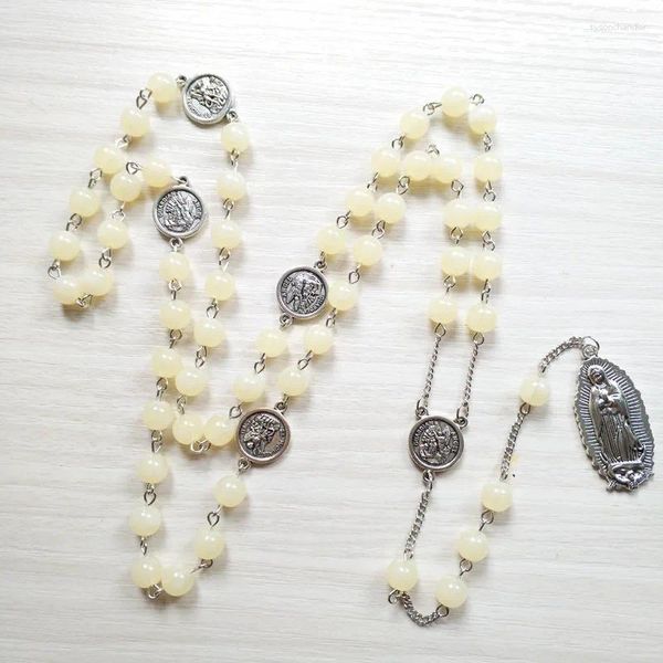 Collares colgantes QIGO Collar de rosario católico Cuentas de vidrio Strand Largo Virgen Joyería religiosa