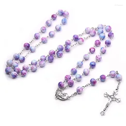 Pendentif Colliers Qigo Verre Pierre Rosaire Collier Longue Croix Bijoux Religieux Pour Hommes Femmes