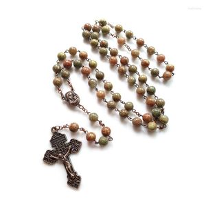 Pendentif Colliers QIGO Vert Pierre Perles Catholique Chapelet Collier Pour Hommes Femmes Longue Croix Religieux Prière Bijoux