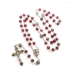 Hangende kettingen Qigo paarse kristal rozenkrans lange ketting voor mannen vrouwen katholieke religieuze sieraden
