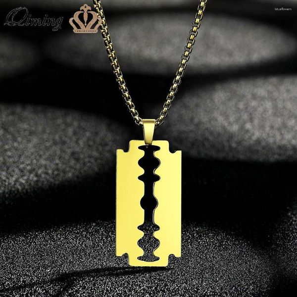 Pendentif Colliers QIMING À La Main Lame De Sécurité Rasoir Collier Hommes En Acier Inoxydable Punk Bijoux Hiphop Choker Cadeau