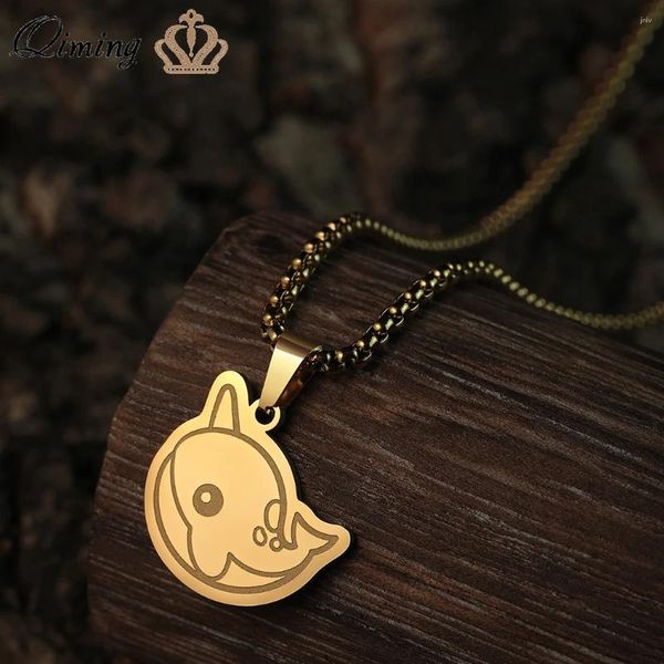 Collares colgantes QIMING Kawaii Narwhal Collar de dibujos animados de goma Mujeres Niñas Lindo regalo de acero inoxidable