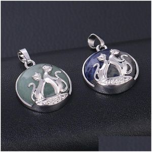 Pendentif Colliers Qimoshi Mignon Cristal Double Chat Jouer Côté Collier Pierre Naturelle Lune Couple Bijoux Cadeau Femelle Animal Drop Deliv Dhhoy