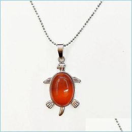 Hangende kettingen Qimoshi Health and Longevity Natural Jewelry Stone Turtle Pendant ketting unisex ouders betekent verjaardagscadeau 12 dhumy