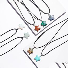 Hanger Kettingen Qimoshi Natural Healing Crystal Stone Star Ketting Reiki Solar Quartz Hangers Sieraden Voor Dames Heren 18 Inch Lea Dht43