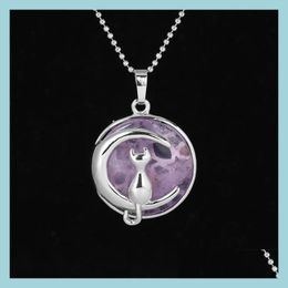 Qimoshi Simple Tempérament Mignon Lune Chat Pendentif Collier Femmes Fille Cadeau D'anniversaire Bijoux Hommes Drop Delive Dhgarden Dhkhw