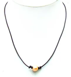 Pendentif Colliers Qingmos 10-11mm Riz Naturel Collier de perles d'eau douce rose pour femmes avec 17-18 "Brown Cordon Bijoux Bijoux