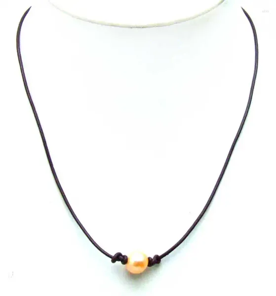 Pendentif Colliers Qingmos 10-11mm Riz Naturel Collier de perles d'eau douce rose pour femmes avec 17-18 