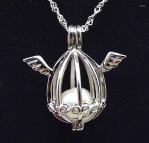 Collane con ciondolo Qingmos Wish Pearl 1 Box Sterling Silver S925 Collana con cuore ad ala d'angelo per donna Oyster 16 