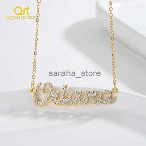 Pendentif colliers Qitian personnalisé cristal nom collier personnalisé BlingBlStone nom colliers en acier inoxydable bijoux pour femmes meilleurs cadeaux J240120