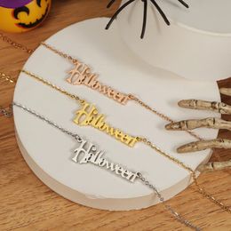 Colliers pendentifs Qitian personnalisé Halloween gothique nom collier or acier inoxydable nom collier personnalisé chaîne mondiale Halloween cadeau pour les femmes 231115