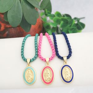 Collares pendientes QMHJE Esmalte Oval Virgen María Gargantilla Collar para Mujer Señora Cadena de Caramelo Joyería de Moda Dulce Regalo Hueco Fresco Calidad 230714