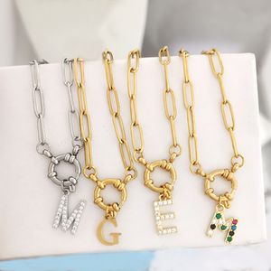 Collares pendientes QMHJE Encanto inicial A Z Letras Collar Mujeres Hombres Gargantilla Oro Plata Color Cadena de acero inoxidable 45 cm Gran pequeño alfabeto DIY 230630