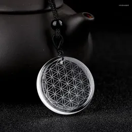 Collares colgantes Collar de cristal de cuarzo Flower of Life Magic Circle Divinación Sri Yantra Triqueta Metatrone's Cube multidimensión