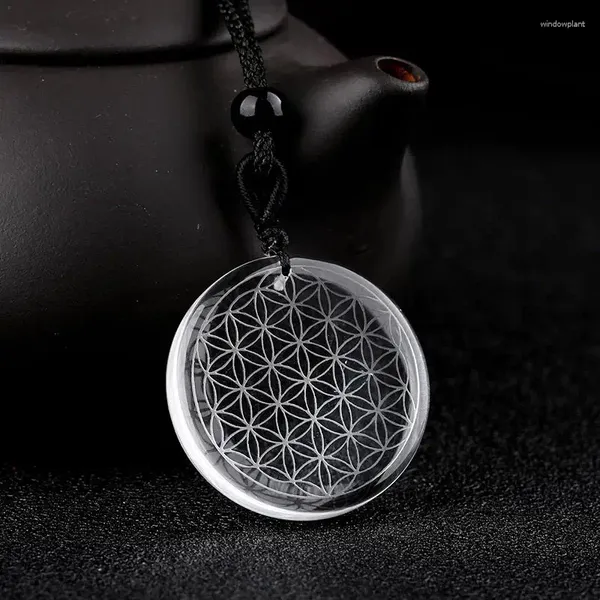 Colliers pendants Quartz Collier en cristal Fleur de vie Cercle magique Divination Sri Yantra Triqueta Metatrone's Cube Multidimensiona