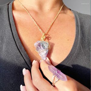 Colliers pendants Quartz Collier enveloppe de corde en pierre naturelle Amethystes cristaux Pendantspink Crystal For Women Healing Jewelry en gros