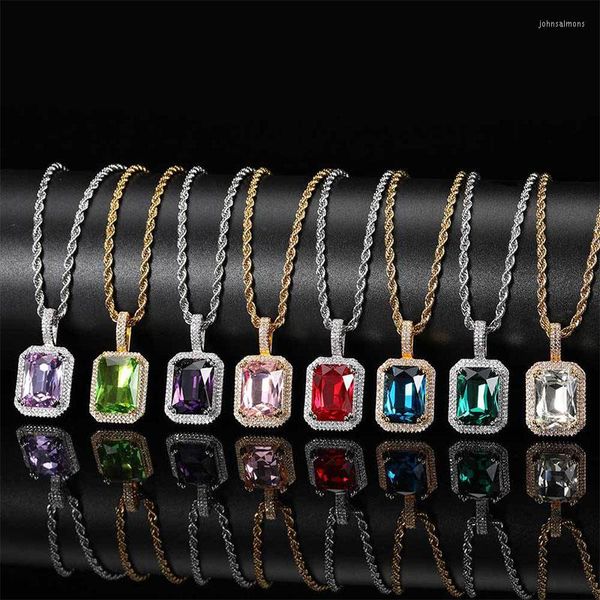 Pendentif Colliers Queenme Out Zircon Pendentifs Collier Pour Femmes Hommes Carré Pierre Naturelle Pierres Précieuses De Couleur Chaîne Partie Bijoux Cadeau