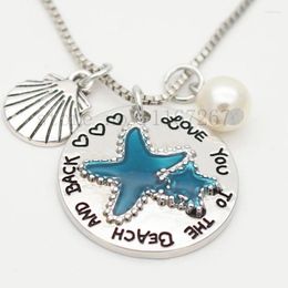 Collares colgantes "Te amo a la playa y a la espalda" Collar Llavero Joyería de verano natural Estrella de mar de las mujeres