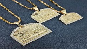 Hangende kettingen Quot De laatste avondmaal cz stenen plave bling gold roestvrij staal gemetrische vierkante ketting voor heren hiphop ra4077601