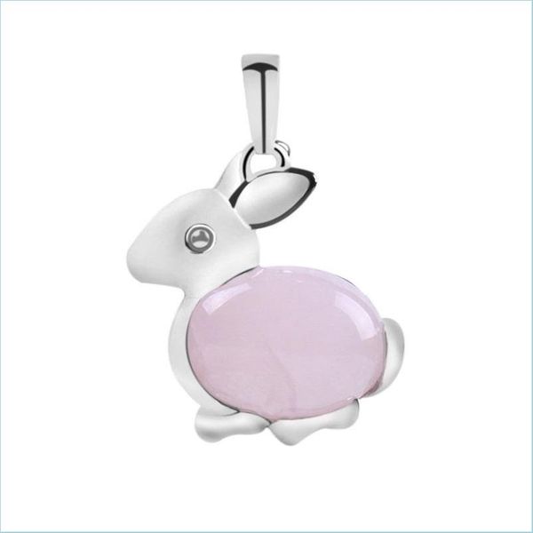 Colliers pendentif lapin pendentif colliers femmes filles portant quotidiennement des bijoux naturel oeil de tigre Jade Agate cristal pierre précieuse perle charme Dhfi3