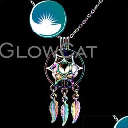 Pendentif Colliers Rainbow Dreamcatcher Perles Cage Huile Essentielle Diffuseur Perle Médaillon Collier Femmes Fille Cadeau Pendentif Pendentif Dhadh