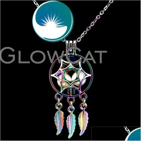 Pendentif Colliers Rainbow Dreamcatcher Perles Cage Huile Essentielle Diffuseur Perle Médaillon Collier Femmes Fille Cadeau Pendentif Pendentif Dhadh