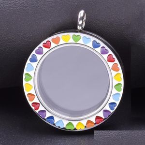 Pendentif Colliers Rainbow Heart Round Glass Memory Po Twist Relicario Floating Charms Lock Bdehome Otdwu