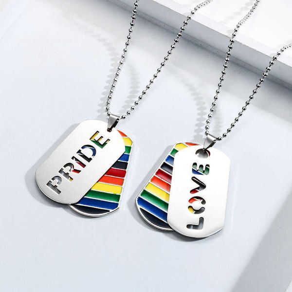 LGBT nouveau Double couche arc-en-ciel amour pendentif collier sécurité lame de rasoir lesbienne Gay Pride collier pour hommes femmes bijoux