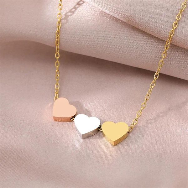 Collares colgantes rakol adolescente pequeño collar triple de corazón para mujeres color oro 3 corazones cadena de acero inoxidable regalo de joyería