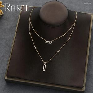 Hanger kettingen rakol trendy sierlijke initiële kubieke zirkonia tag vorm choker ketting voor vrouwen stapelbare feestjuwelen cadeau mujer moda