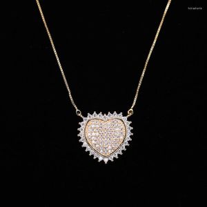 Hangende kettingen Ranos Champagne gouden hart ketting kubieke zirkonia charme colar link keten voor vrouwen mode sieraden nwx002501