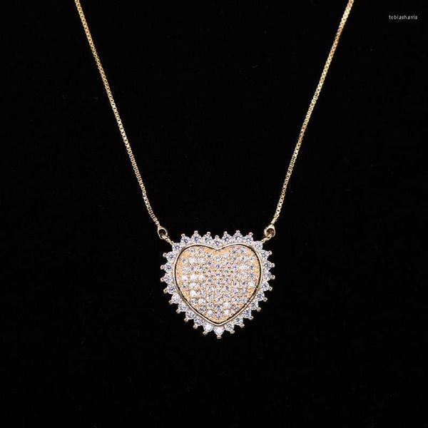 Collares pendientes Ranos Champagne Gold Heart Necklace Cubic Zirconia Charm Colar Cadena de eslabones para mujer Joyería de moda NWX002501