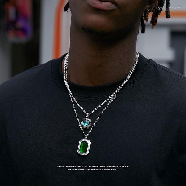 Pendentif Colliers Rap Hip-Hop Rock Chaîne Cubaine Marque À La Mode En Acier Inoxydable Collier Émeraude Chaînes Bijoux De Créateur