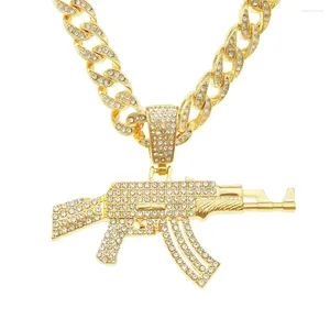 Pendentif Colliers Rap Glacé Cubain Chaîne Gun Mens Collier Colgante Hip Hop Or Bijoux 24k Plaqué Collier Argent Pendentif