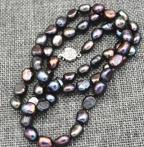 Colliers pendentifs rares ! Collier baroque de perles de culture Akoya noires 7-8MM, 18 pouces