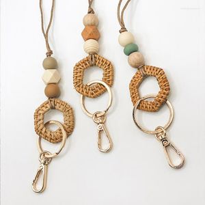 Collares colgantes Rattan Wood Bead Lanyard Keychain Trabajo ID de insignia Boho maestro Charm Gift Boaded Breakaway Accessy