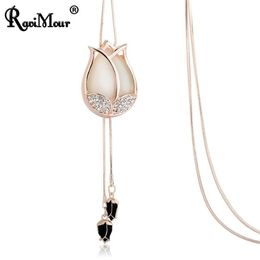 Colliers pendentif RAVIMOUR grand tour de cou Kolye cristal opale déclaration pendentifs tulipe fleur gland pull chaîne Long collier Jewelr191e