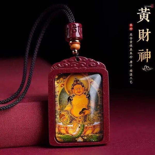 Colliers pendentifs minerai brut cinabre Thangka jaune dieu de la richesse Surangama Mantra Prajna collier pour les yeux