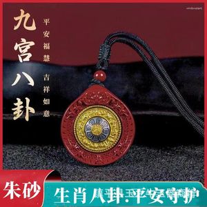 Pendentif Colliers Brut Ore Cinnabar Style Tibétain Jiugong Bagua Huit Trésors Zodiac Collier