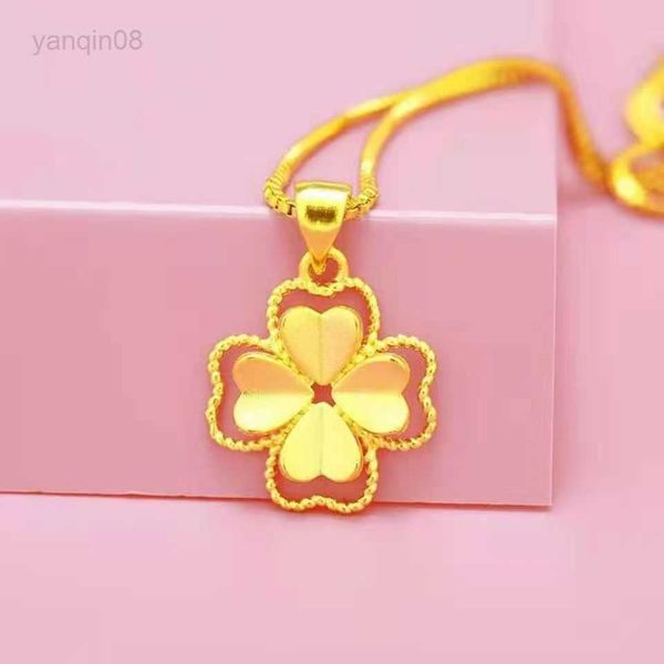 Pendentif Colliers Véritable Or 18K Couleur Lucky Clover Pendentif Collier pour Femmes Hommes Fine Jewelry Véritable Or Massif pour Femmes Mariage Bijoux De Luxe HKD230712