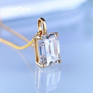 Pendentif Colliers Véritable 18K Or Jaune 2CT 68MM Collier Coupe Émeraude VVS Lab Diamant Fine Bijoux Blanc Au750 avec Certificat 230915