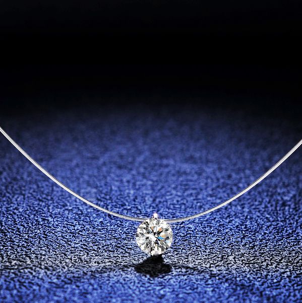 Colliers de pendentif Collier réel 1ct pour les femmes Sparkling 925 Silver Silver Trendy Fishing Line Fine Jewelry Pass Diamond Test 230817