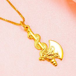 Pendentif Colliers Véritable 24K Gold Couleur Dragon Axe pour hommes Bro Engagement Anniversaire Mariage 999 avec chaîne Ine Bijoux Cadeaux